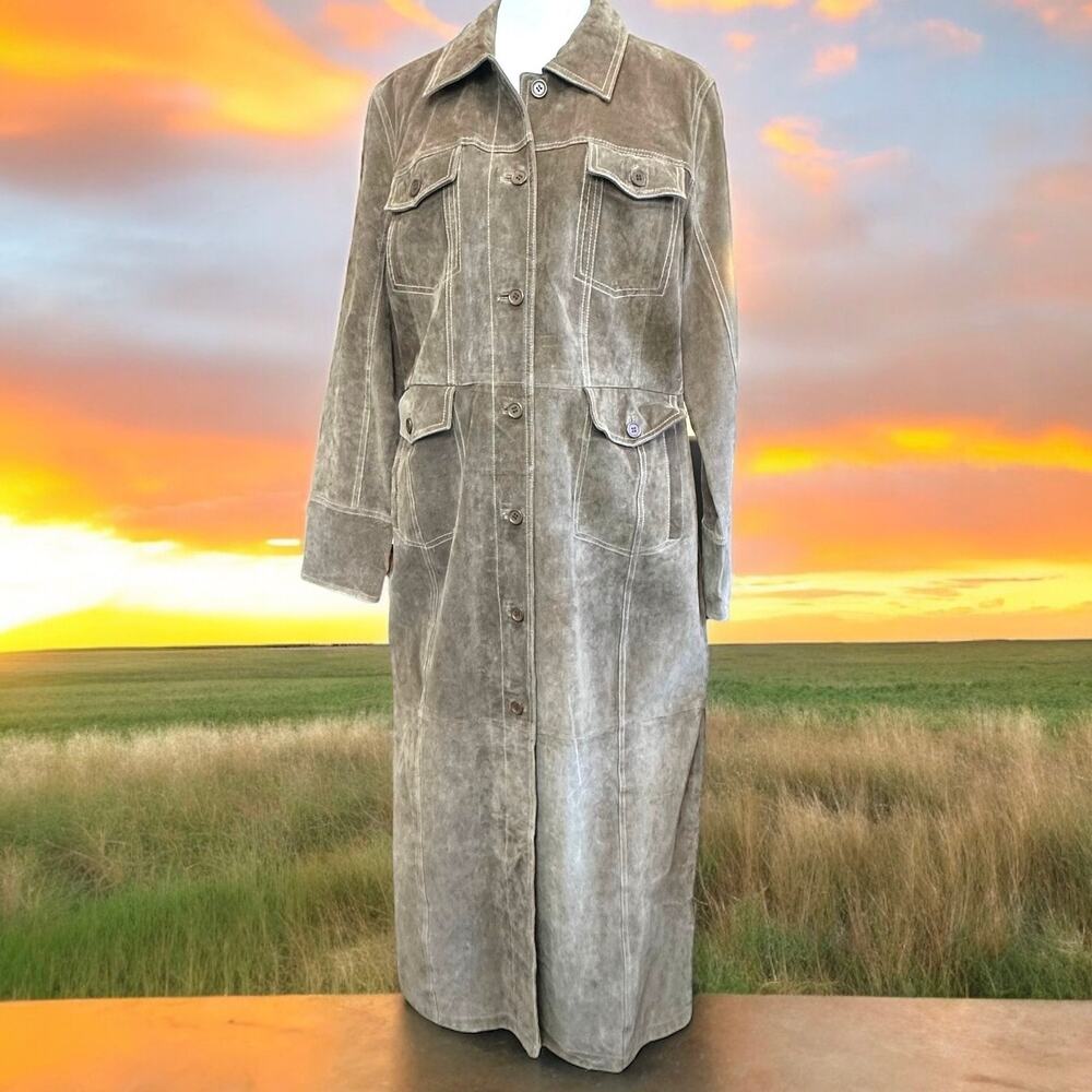 Vintage Boutique Europa Leather Trench Coat EVC Western Tombstone 90s - Picture 2 of 12